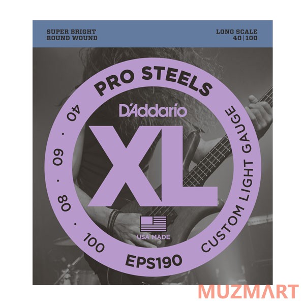 D'Addario EPS190 PROSTEELS BASS CUSTOM LIGHT 40-100 Cтруны для бас-гитары